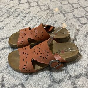 Haflinger Coral Leather Perforated Slip On Sandals Slides Women's Size 41